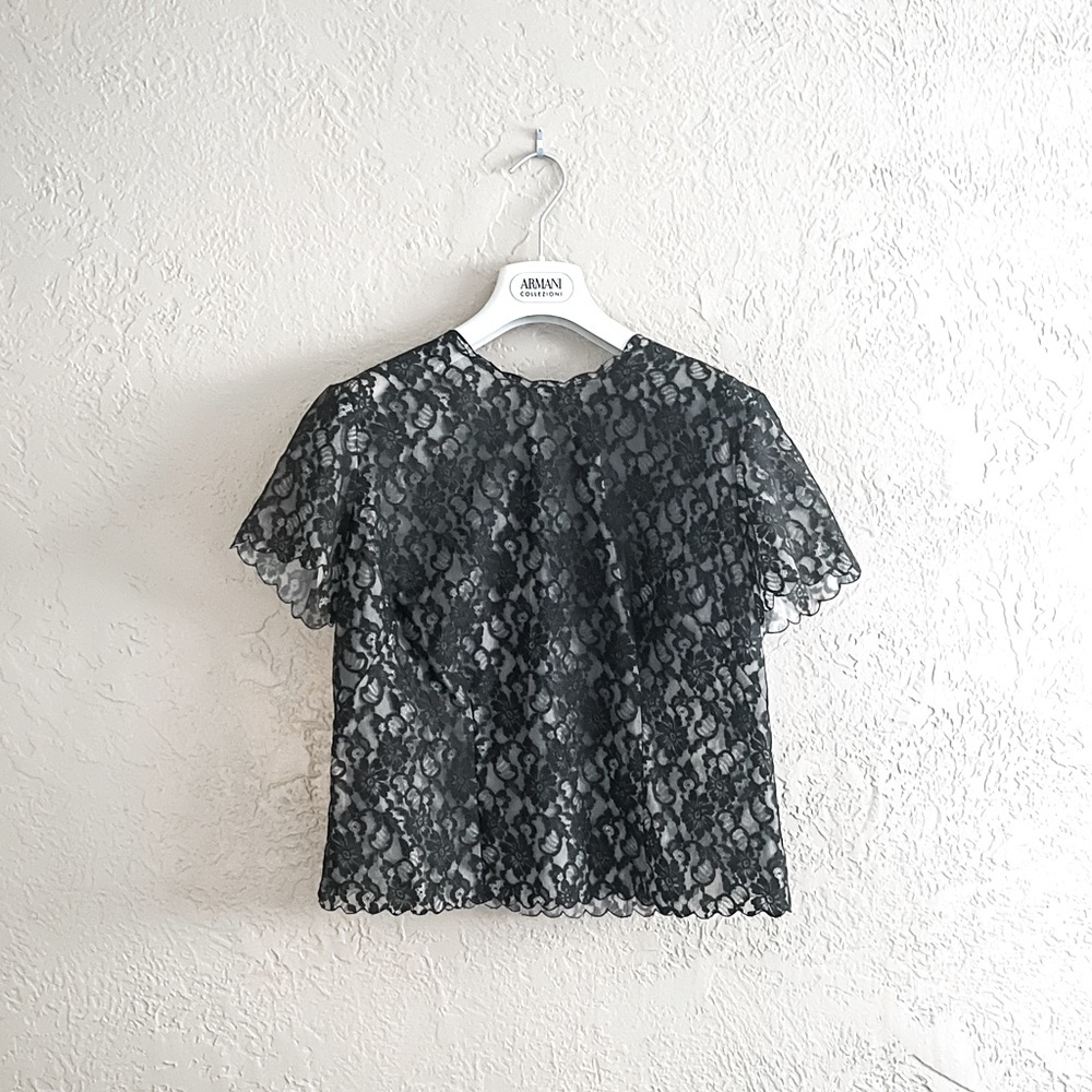 Vintage Black Lace Short Sleeved Top Blouse M Mad Men